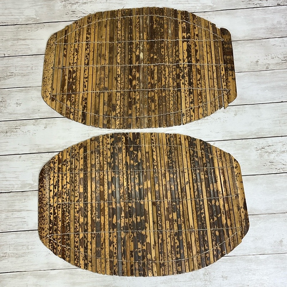 Vintage bamboo wood tortoise look slat placemat mats set of 2
